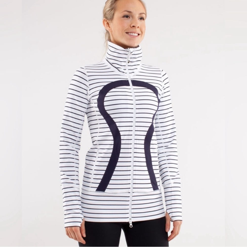 Lululemon In Stride Jacket Quiet Stripe White Deep Indigo / Deep Indigo Size 4 - Picture 1 of 10